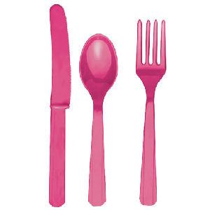 Hot Pink Plastic Cutlery Set 24 Piece