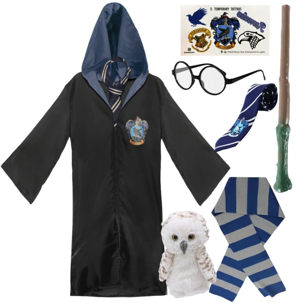 Click to view product details and reviews for Adults Harry Potter Costume 7 Pcs Ravenclaw Cloak Tie Tattoos Wand Glasses Scarf Owl Large.