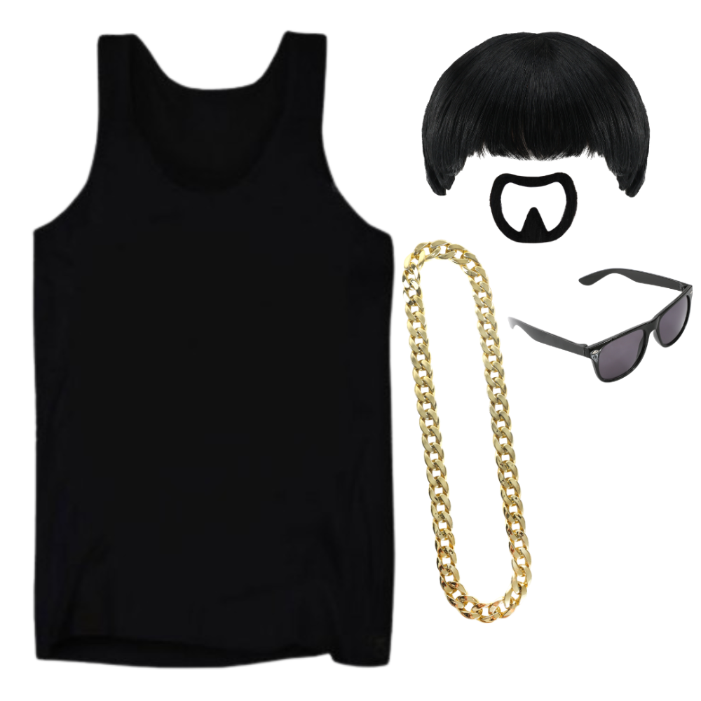 Ibiza Final Boss Costume Set | 5 Pcs | Vest, Wig, Chain, Black Sunglasses & Goatee