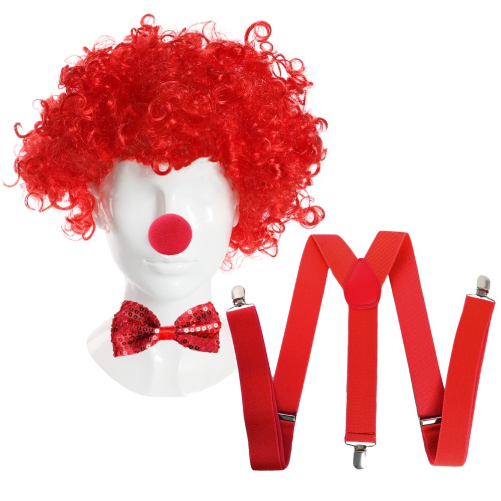 Red Nose Day Set- Red Nose, Afro Wig & Bow Sequin Tie