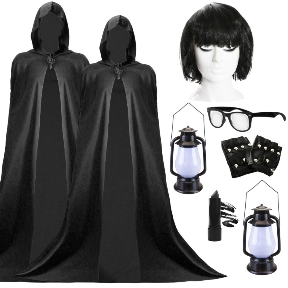 Adults Traitor Claudia & Alan Duo Costume | 8 Pcs | Hooded Cape, Wig, Gloves, Lipstick, Glasses & Lantern