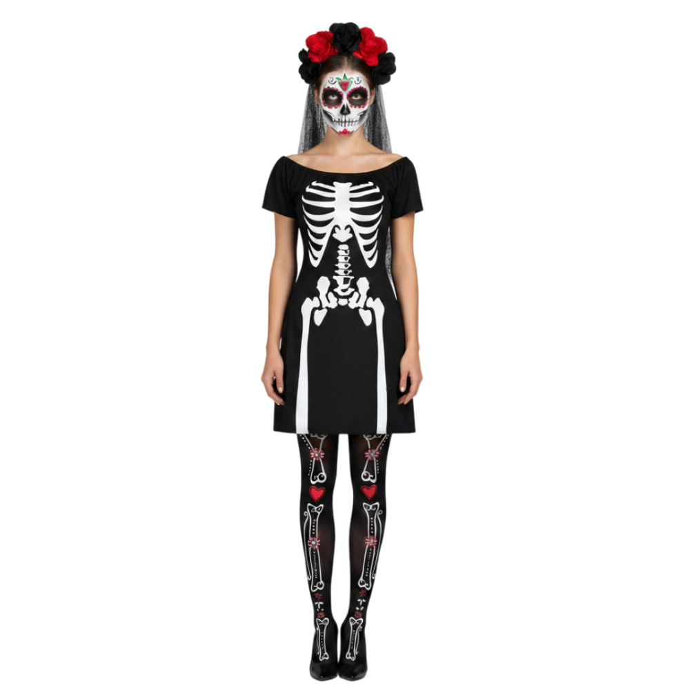 Click to view product details and reviews for Ladies Day Of The Dead Senorita Skeleton Costume 4 Pcs Dress Tights Headband Face Tattoos Large. Click to view product details and reviews for Ladies Day Of The Dead Senorita Skeleton Costume 4 Pcs Dress Tights Headband Face Tattoos Large.