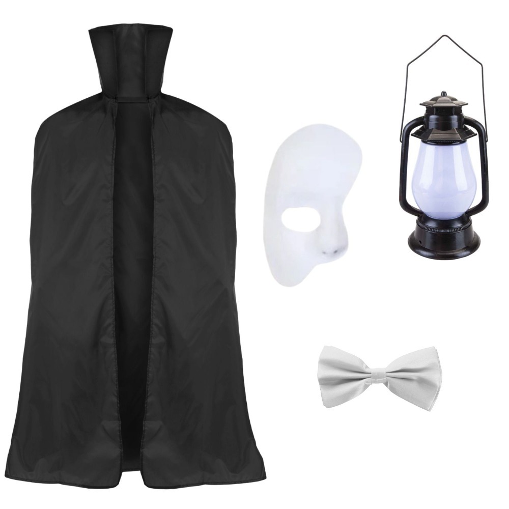 Click to view product details and reviews for Mens Phantom Costume 4 Pcs Cape Mask Bow Tie Lantern.