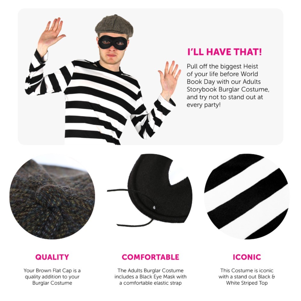 Men's Storybook Burglar Costume - Long Sleeve Top, Mask & Swag Bag