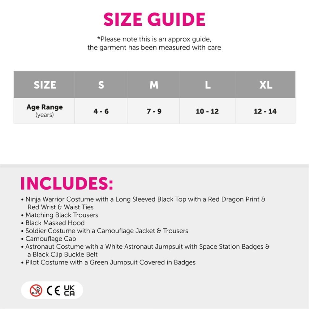 Boys Dress Up Set - Ninja, Soldier, Astronaut & Pilot