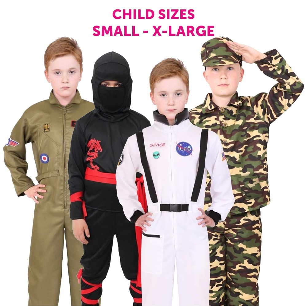 Boys Dress Up Set - Ninja, Soldier, Astronaut & Pilot