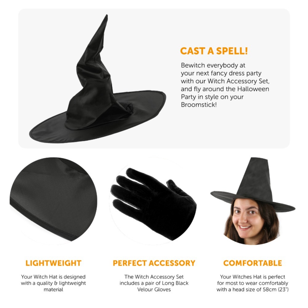Witch Accessory Set | 2 Pcs | Hat & Gloves