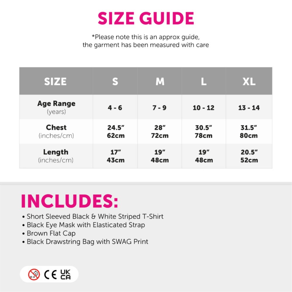 Child's Storybook Burglar Costume - Short Sleeve Top, Brown Hat, Mask & Swag Bag