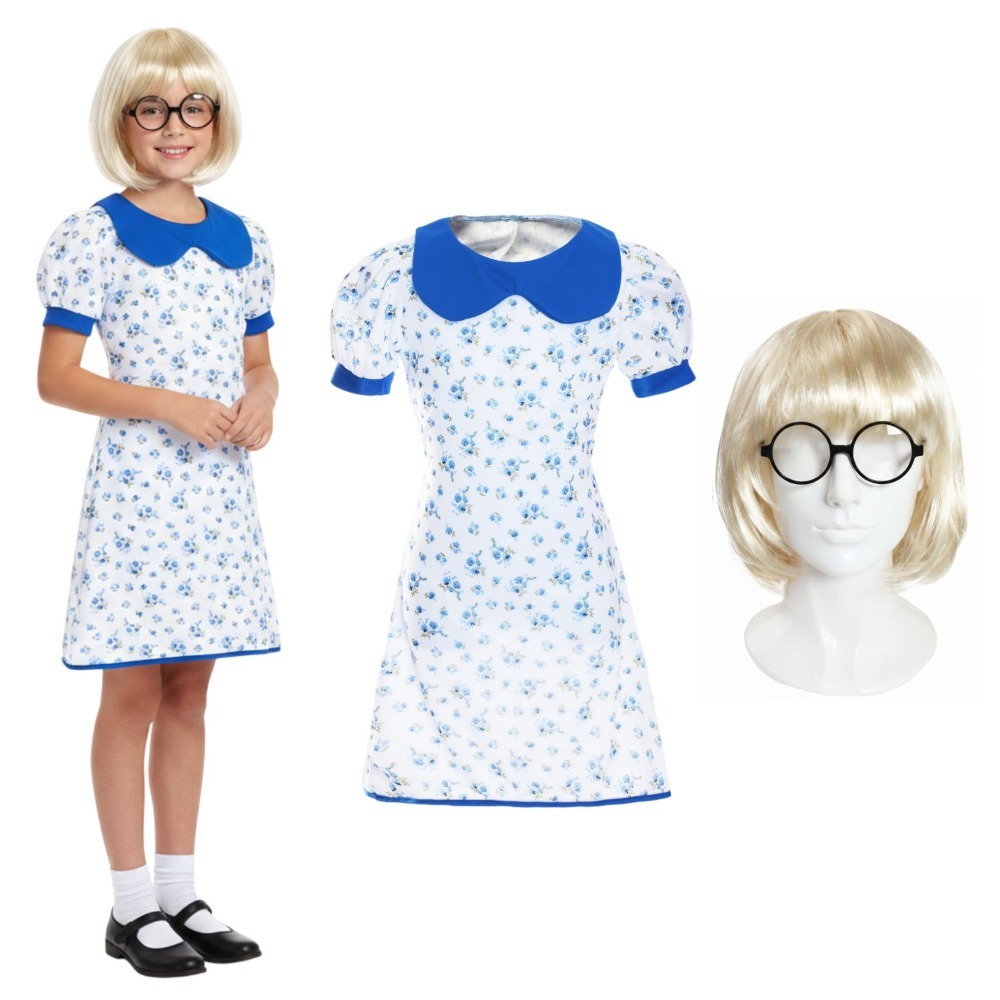 Click to view product details and reviews for Girls Kind Teacher Costume 3 Pcs Dress Blonde Wig Glasses Large.