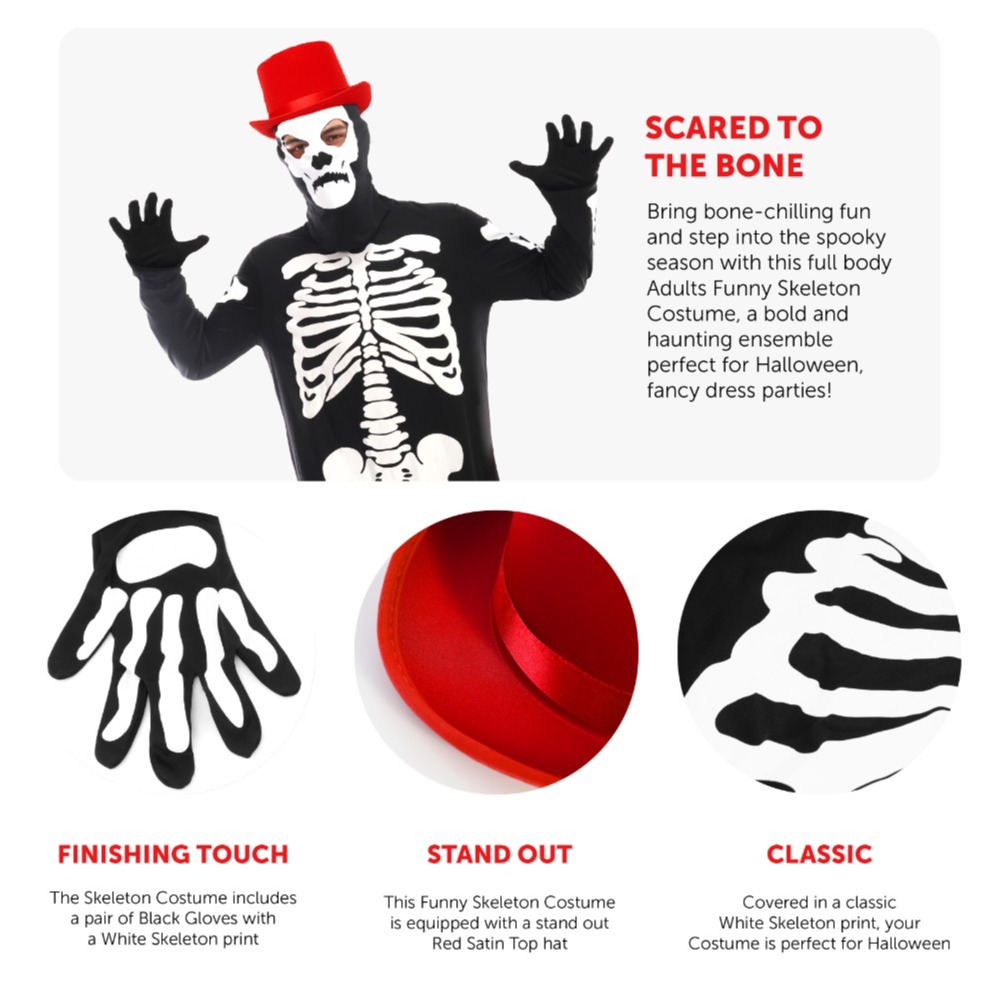 Adults Funny Bones Costume with Skeleton Dog