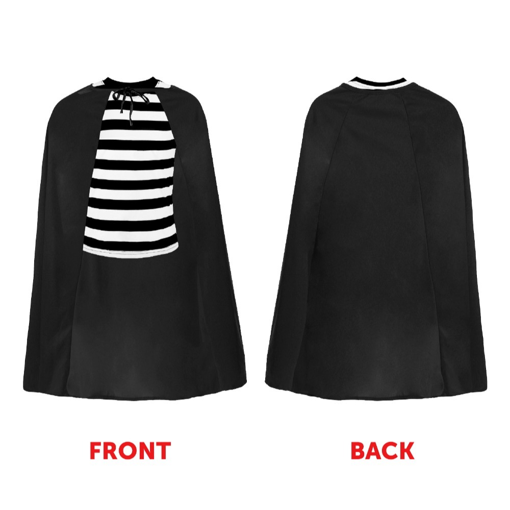 Adults Burger Burglar Costume | 6 Pcs | Striped Top, Eye Mask, Hat, Tie, Wig & Black Cape