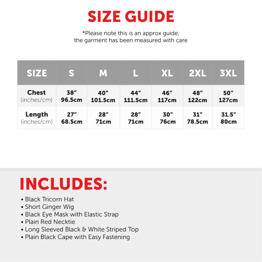 Adults Burger Burglar Costume | 6 Pcs | Striped Top, Eye Mask, Hat, Tie, Wig & Black Cape