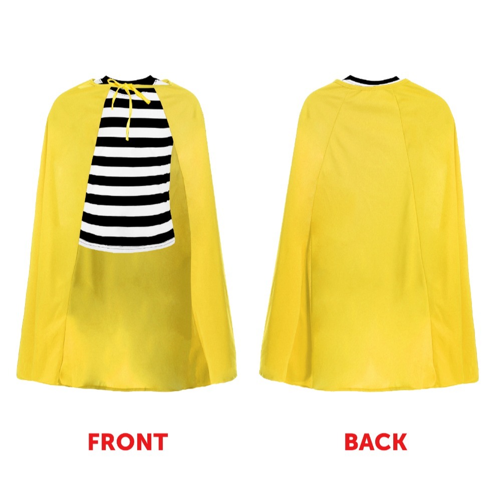 Adults Burger Burglar Costume | 6 Pcs | Striped Top, Eye Mask, Hat, Tie, Wig & Yellow Cape