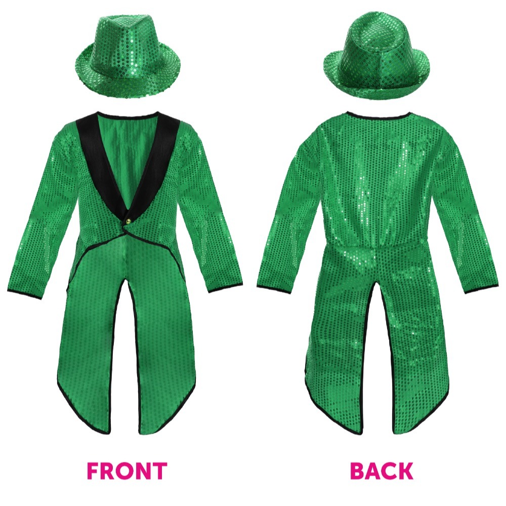 Adults Irish Leprechaun Sequin Costume with Sequin Trilby Hat
