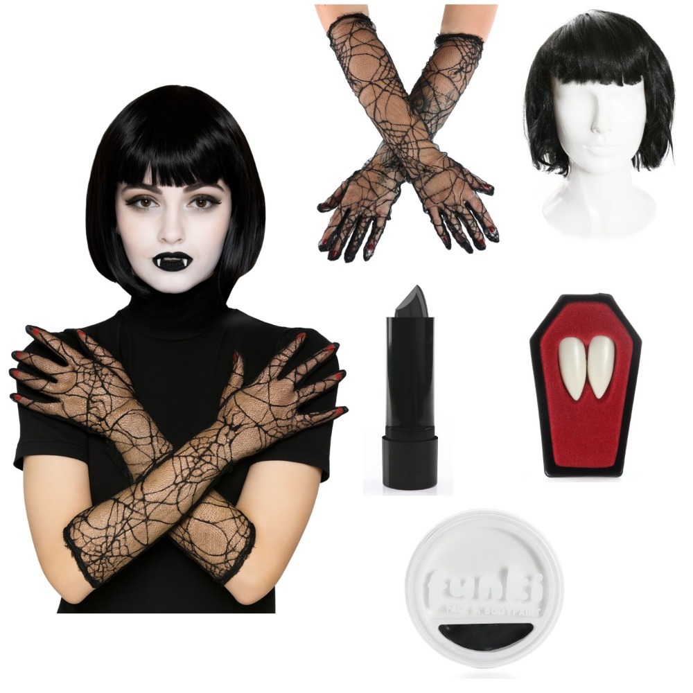 Click to view product details and reviews for Ladies Hotel Vampire Accessory Set 5 Pcs Gloves Wig Lipstick Fangs Face Paint.