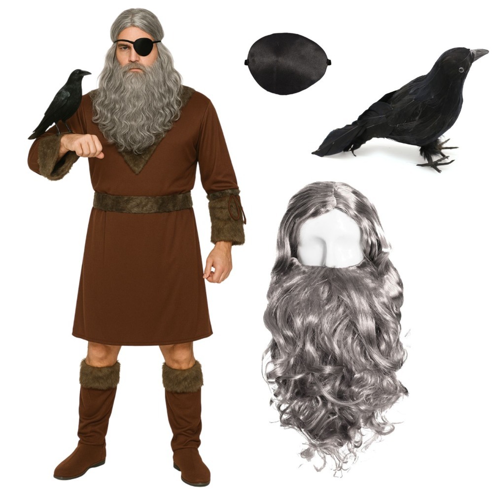 Click to view product details and reviews for Mens Odin Costume 5 Pcs Tunic Eye Patch Crow Wig Beard Xxlarge.