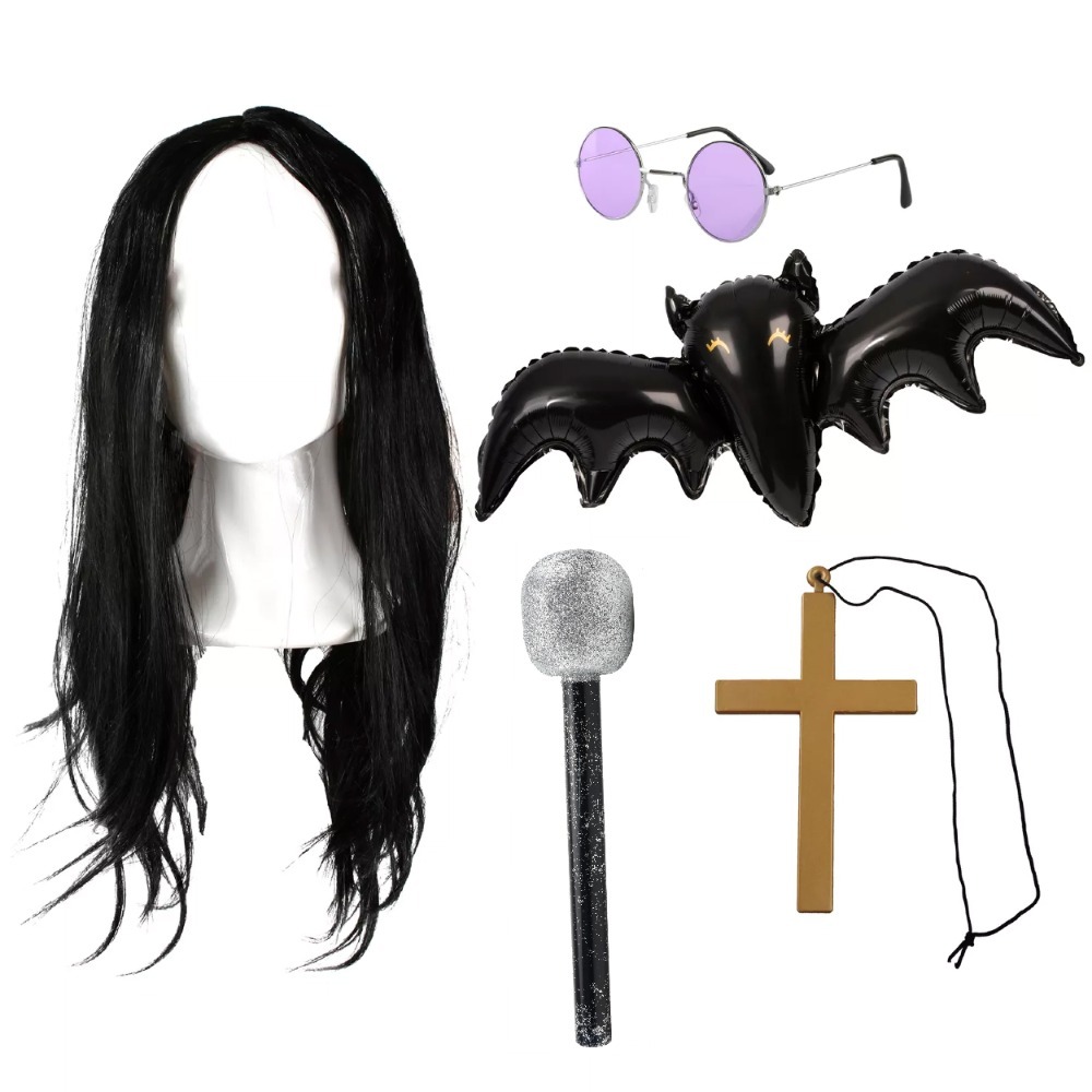 Click to view product details and reviews for Prince Of Darkness Accessory Set 5 Pcs Wig Glasses Cross Necklace Bat Balloon Mic.
