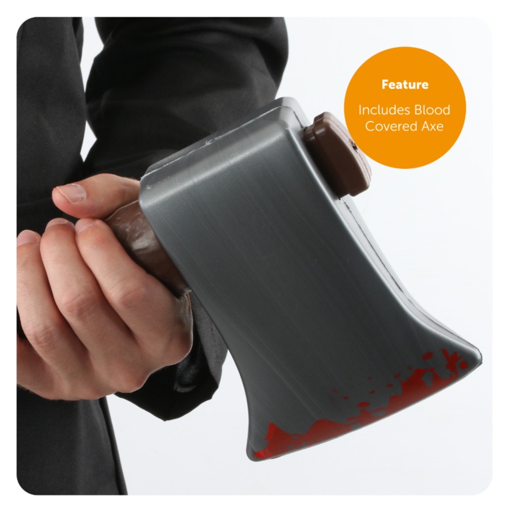 Adults Patrick Bateman Costume | 5 Pcs | Clear Jacket, Axe, Red Tie, Blood & Business Card