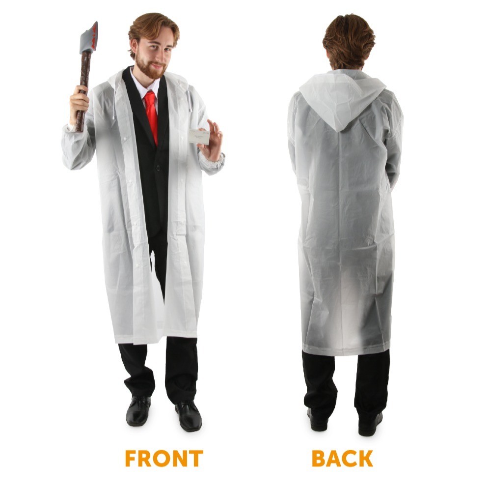 Adults Patrick Bateman Costume | 5 Pcs | Clear Jacket, Axe, Red Tie, Blood & Business Card