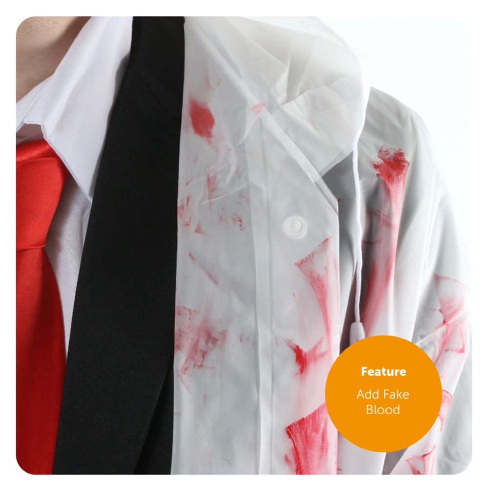 Adults Patrick Bateman Costume | 7 Pcs | Clear Jacket, Suit, Wig, Axe, Red Tie, Blood & Business Card