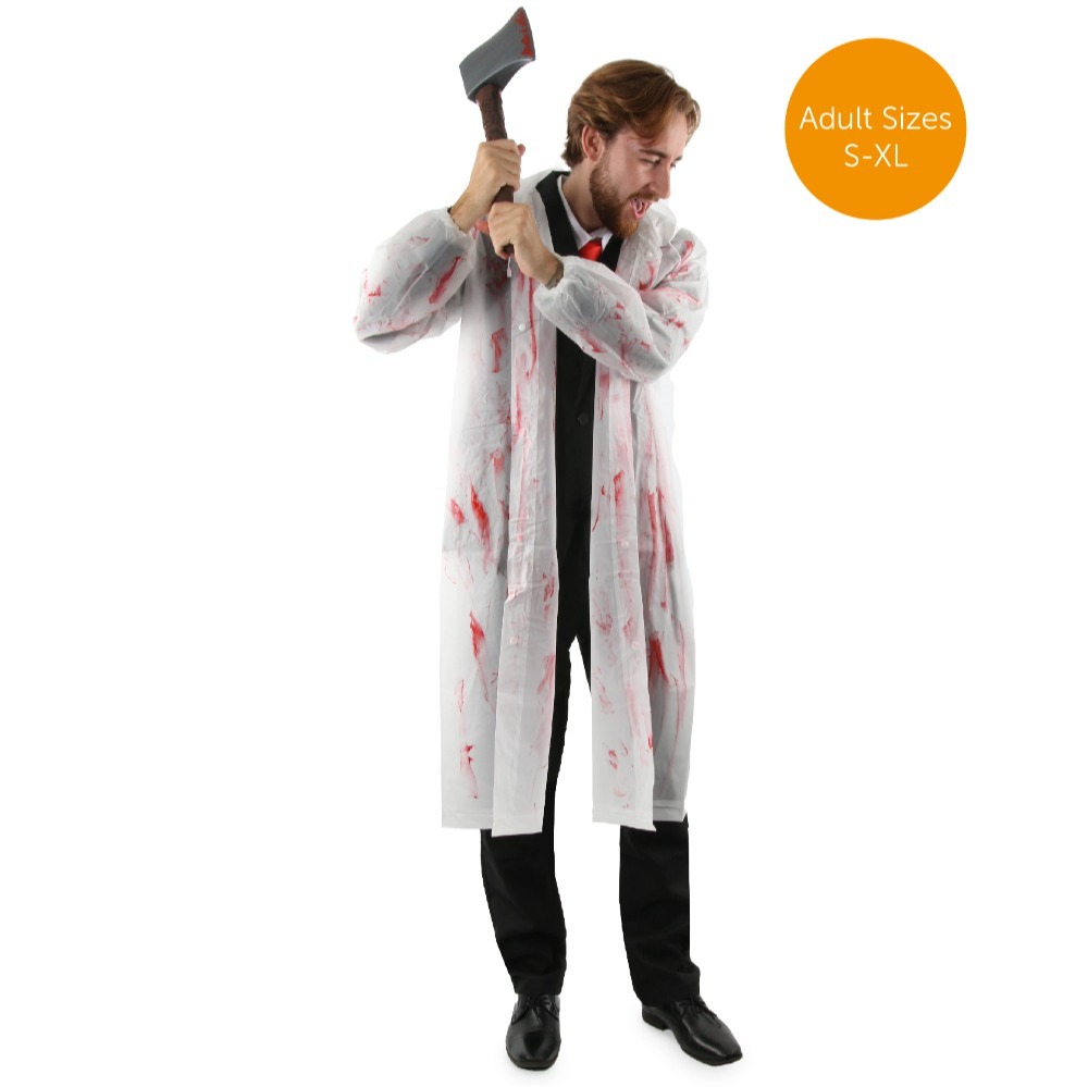 Adults Patrick Bateman Costume | 7 Pcs | Clear Jacket, Suit, Wig, Axe, Red Tie, Blood & Business Card