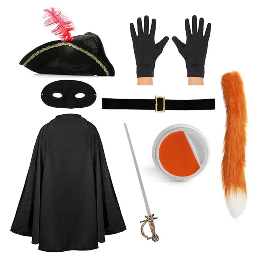 Childs Deluxe Cat Bandit Costume - with Sword, Orange & White Face Paint, Tail, Gloves & Belt