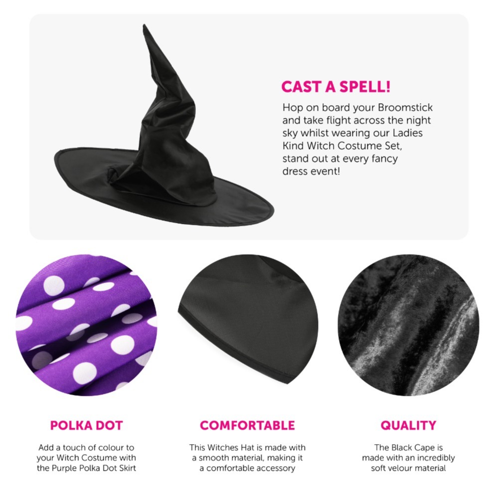 Adult's Kind Witch Costume - Skirt, Cape & Hat