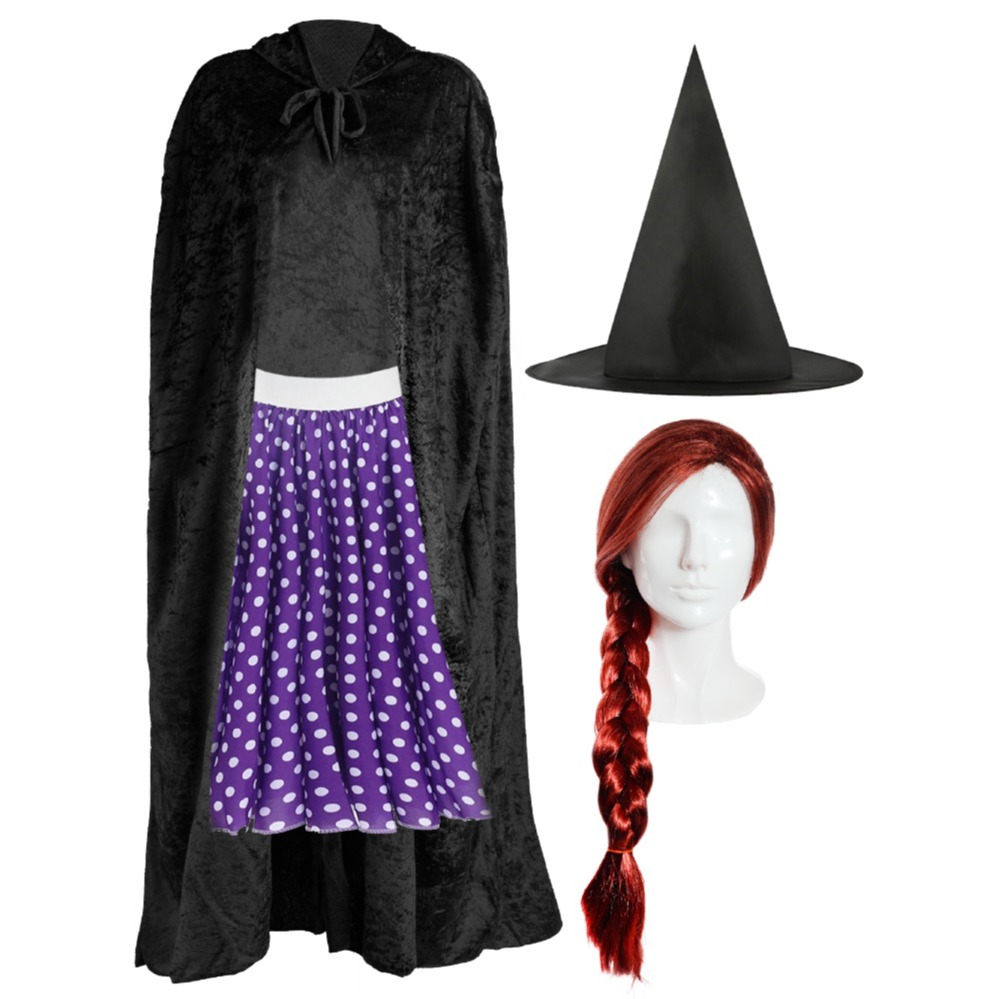 Adult's Kind Witch Costume - Skirt, Cape, Hat & Wig