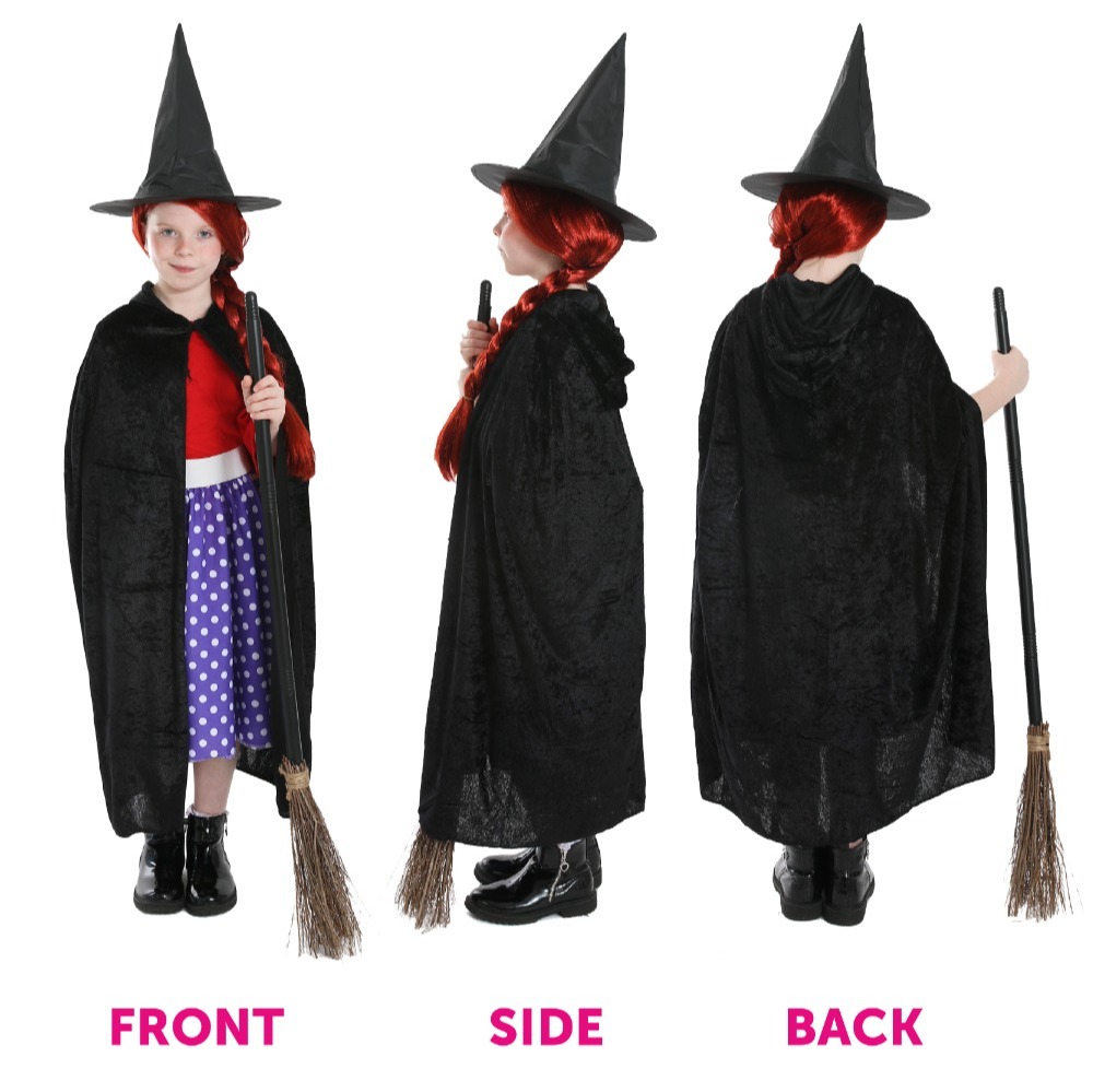 Child's Kind Witch Costume - Skirt, Cape, Hat & Broom
