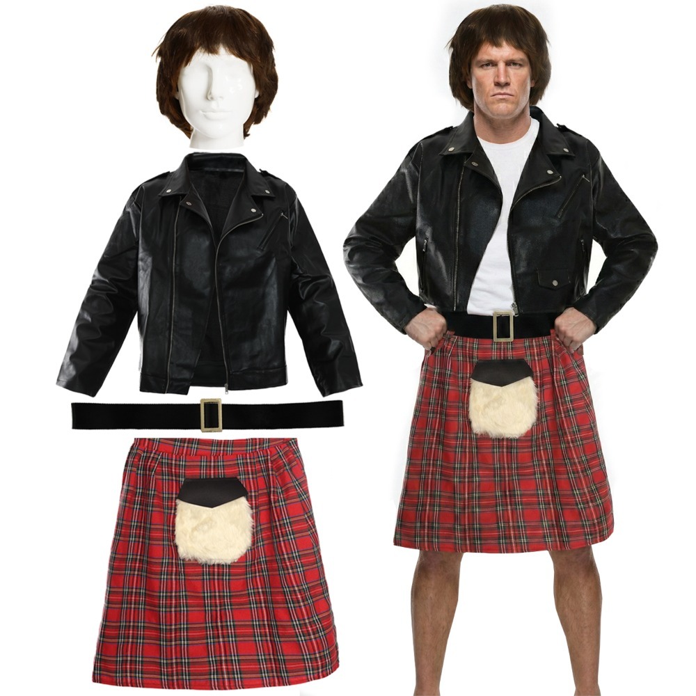 Click to view product details and reviews for Mens Rowdy Wrestler Costume 4 Pcs Leather Jacket Kilt Wig Belt Large.