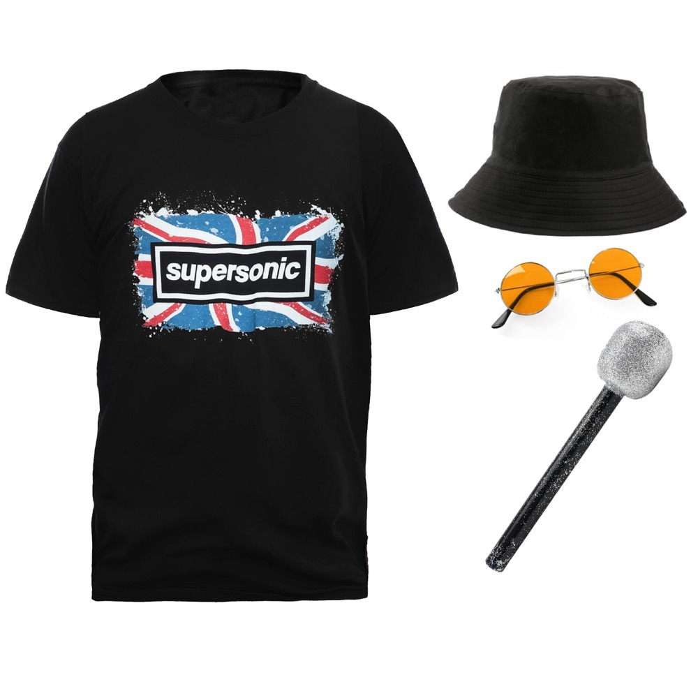 Click to view product details and reviews for Adults Britpop Costume Tee Hat Glasses Mic 2xl.