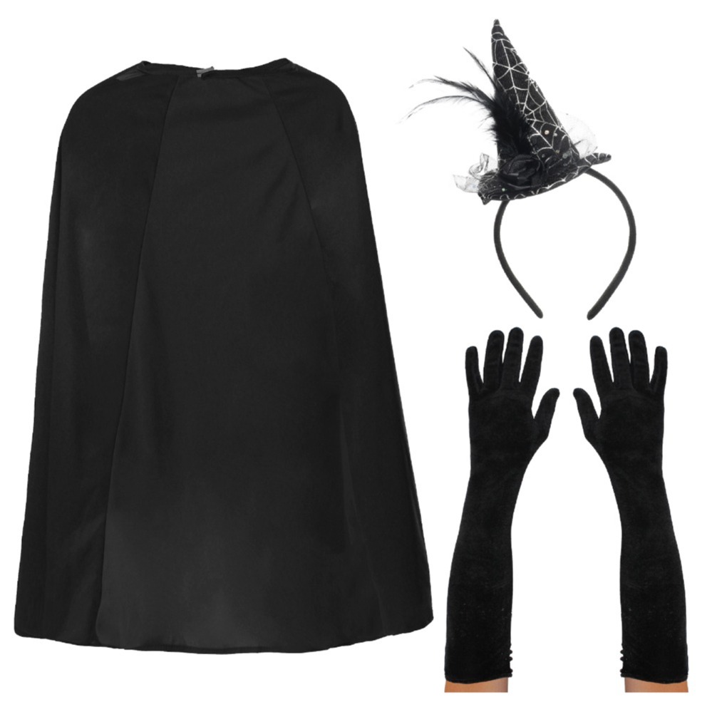 Click to view product details and reviews for Adults Witch Costume Set 3 Pcs Cape Gloves Mini Hat.