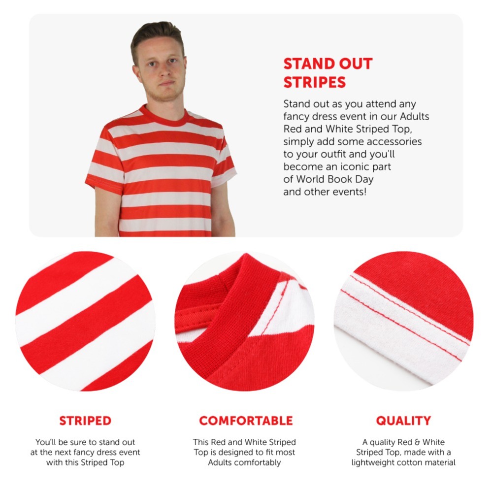 Adults Red and White Striped Short Sleeve Top