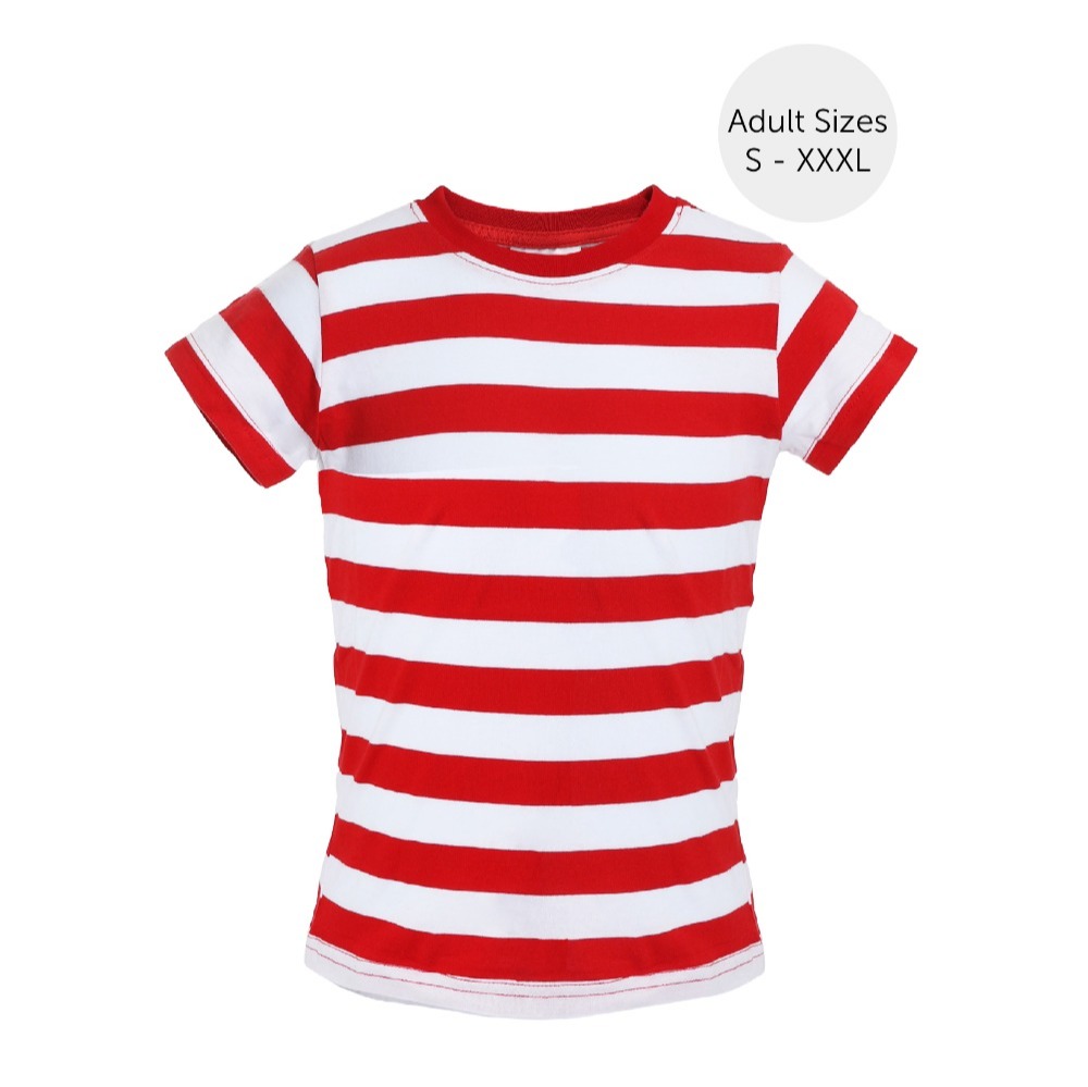 Adults Red and White Striped Short Sleeve Top