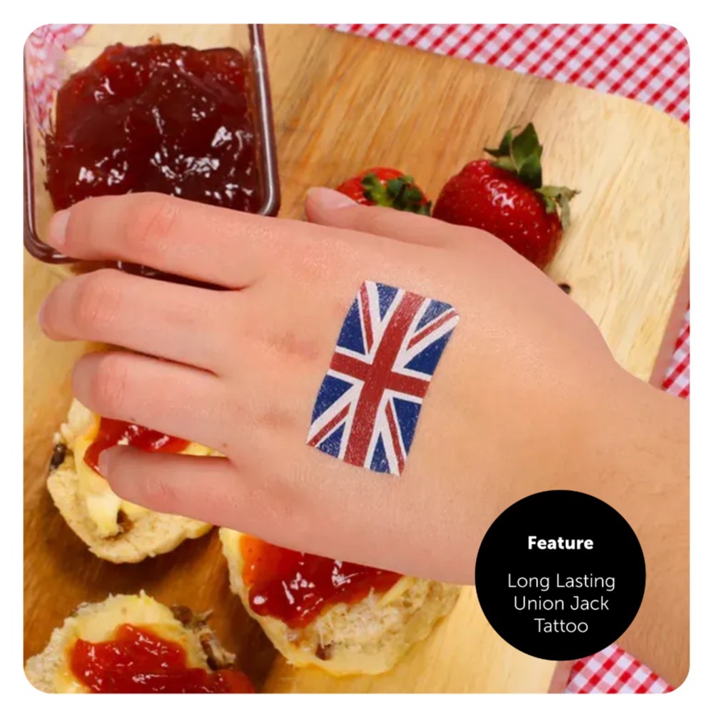 12 Union Jack Bowler Hats, 12 Hand Waving Flags & 24 Temporary Tattoos