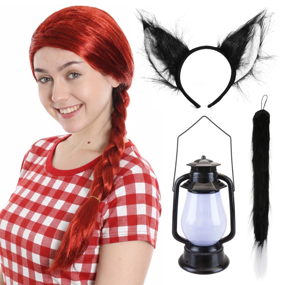 Click to view product details and reviews for Adults Rebel Girl Costume Set 4 Pcs Plait Wig Cat Ears Thin Tail Lantern.