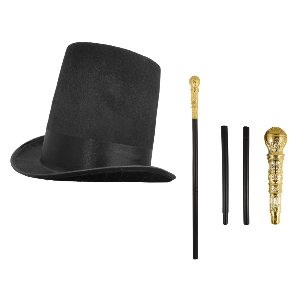 Click to view product details and reviews for Top Hat Cane Set Stovepipe Hat Gold Cane 60cm.