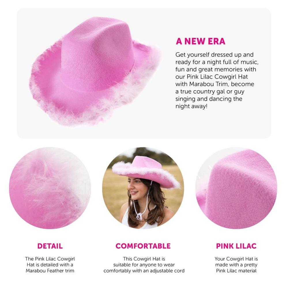 Lilac Pink Cowboy Hat with Marabou Trim