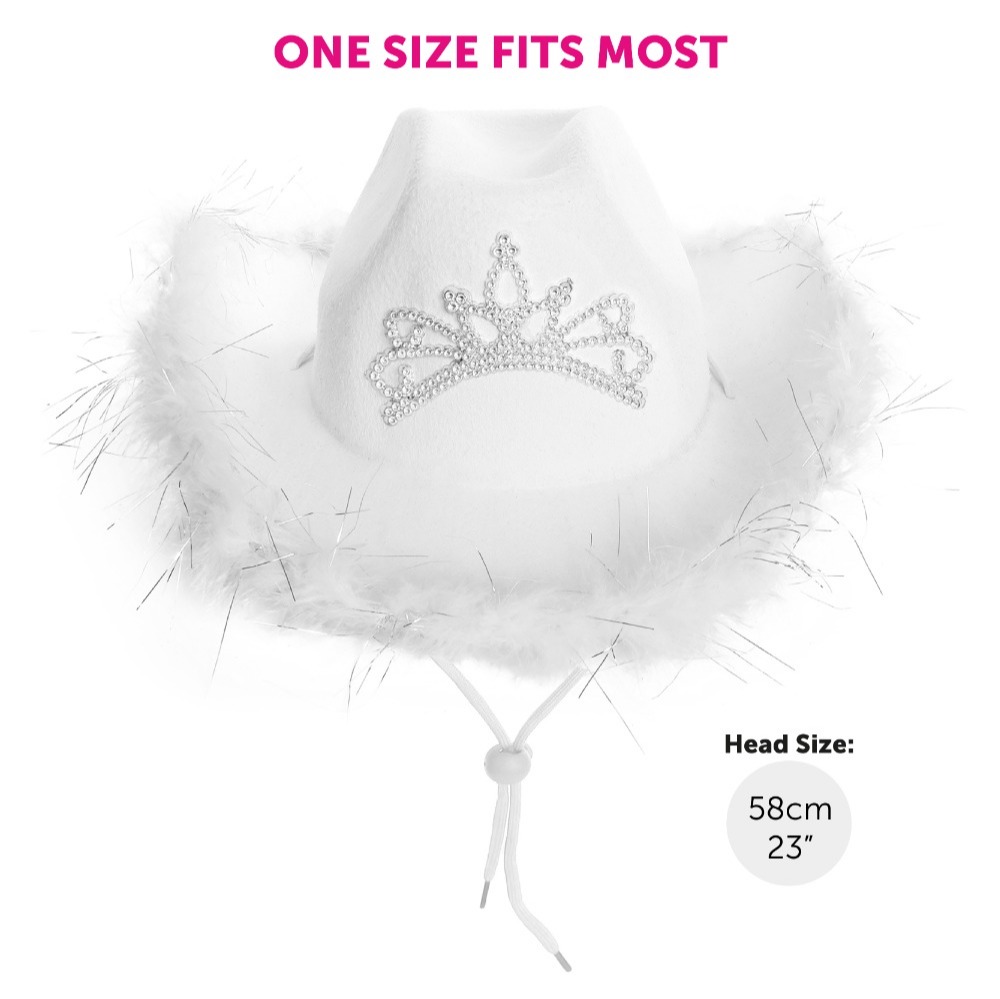 White Tiara Cowgirl Hat with Marabou Trim