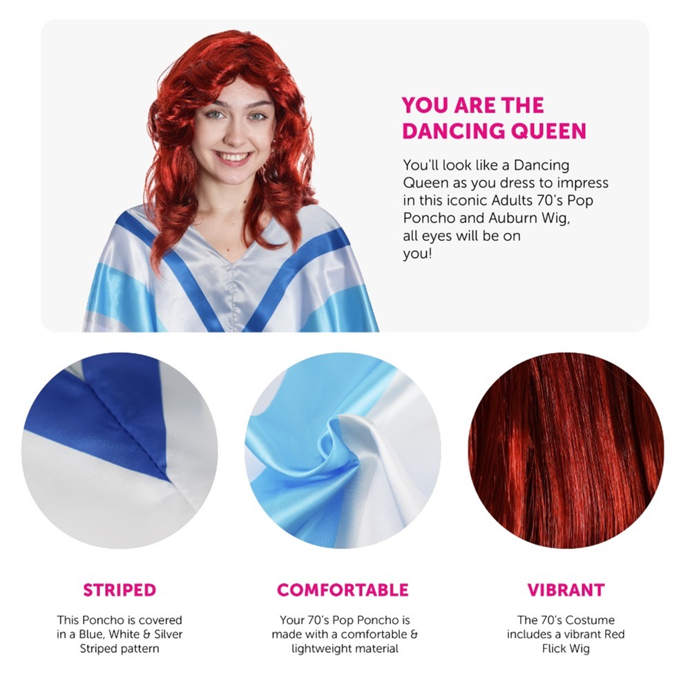 70's Pop Poncho with Auburn Flick Wig