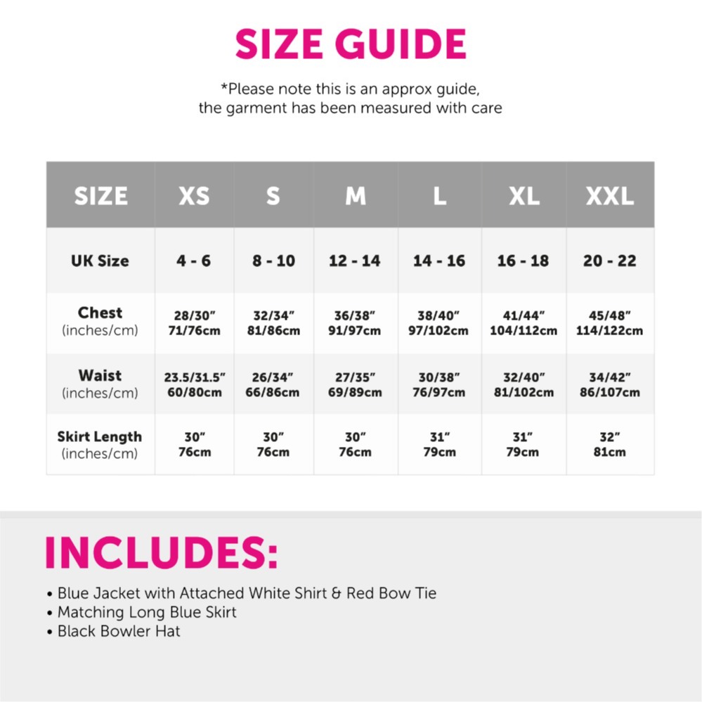 Ladies Magical Nanny Costume - with Plain Bowler Hat