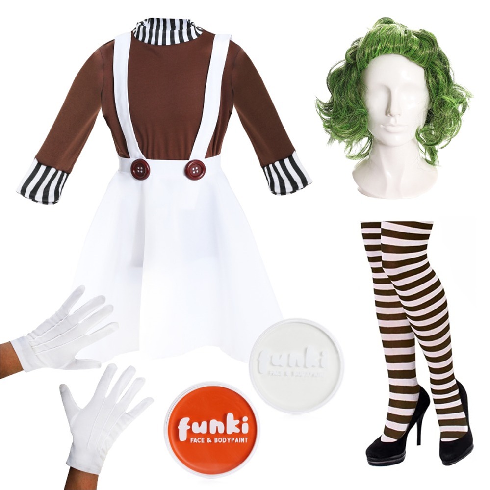 Ladies Factory Worker Costume - Wig, Gloves, Tights & Face Paint
