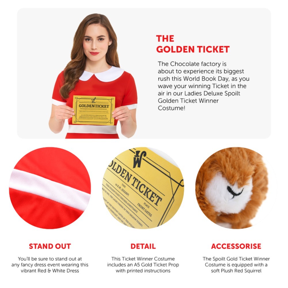 Ladies Spoilt Golden Ticket Winner Costume - Choose your Accessories