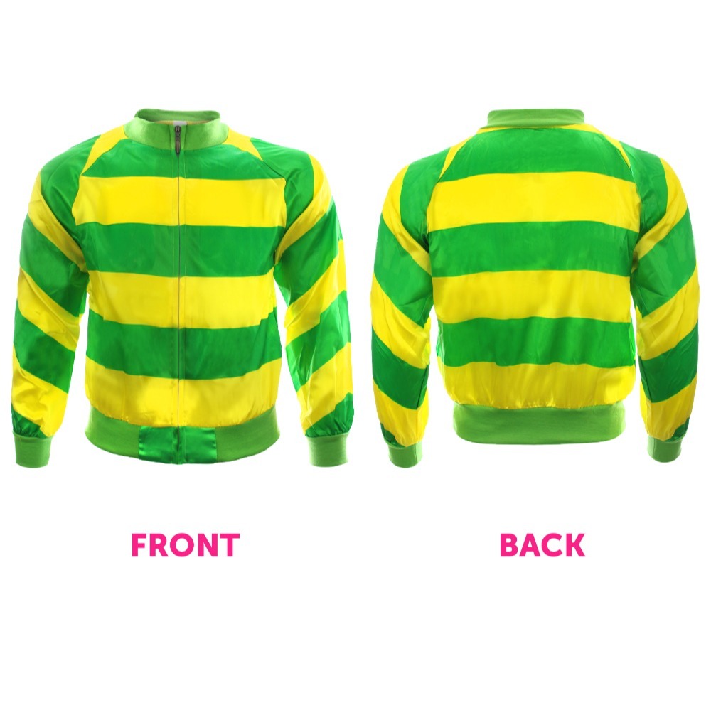 Adults Couples Green & Yellow Jockey Costume - with White Trousers, Boot Covers & Black Goggles