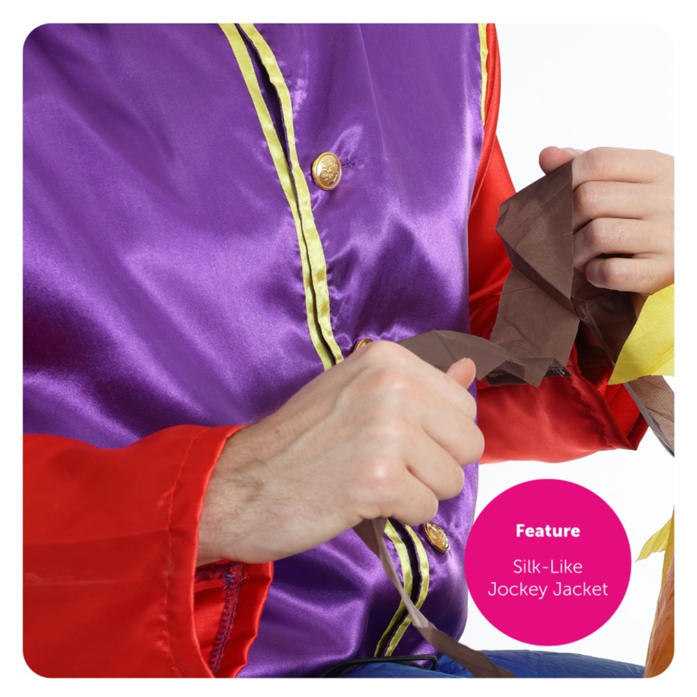 Adults Purple & Red Jockey Costume - with Inflatable Horse & Clear Goggles