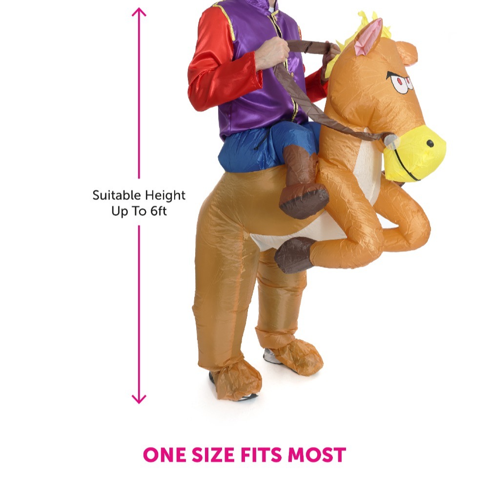 Adults Purple & Red Jockey Costume - with Inflatable Horse & Clear Goggles