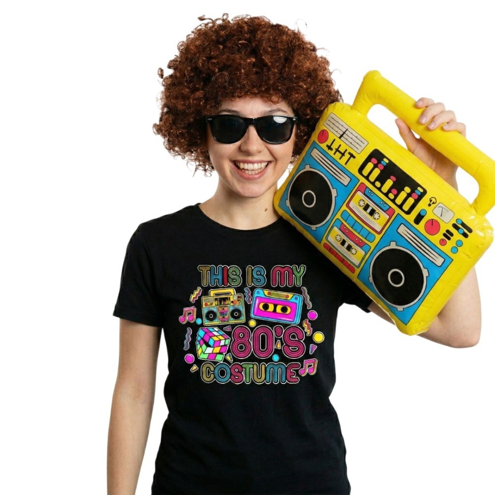 Click to view product details and reviews for Adults 80’s Costume 4 Pcs Black T Shirt Glasses Inflatable Boombox Brown Afro Wig Large. Click to view product details and reviews for Adults 80’s Costume 4 Pcs Black T Shirt Glasses Inflatable Boombox Brown Afro Wig Large.