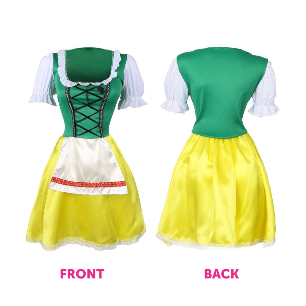 Ladies Green & Yellow Bavarian Dress with Bow Stockings