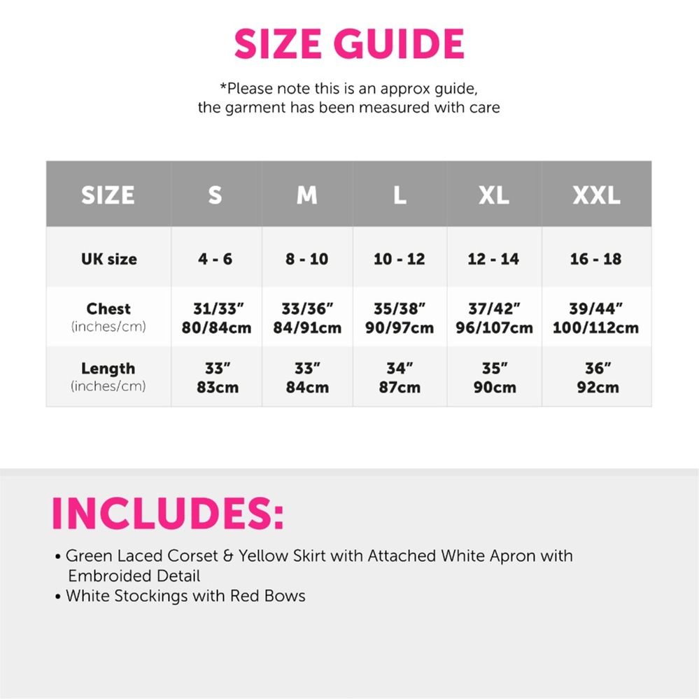 Ladies Green & Yellow Bavarian Dress with Bow Stockings