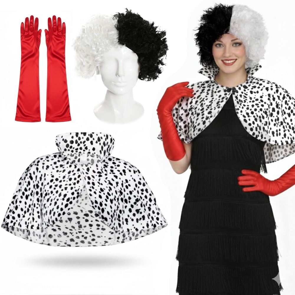 Click to view product details and reviews for Ladies Evil Dog Lady Costume 4 Pcs Dress Cape Crimped Wig Gloves Large.